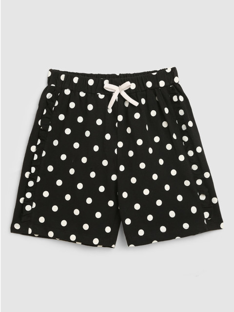 

YK Girls Black Polka Dots Printed Cotton Shorts