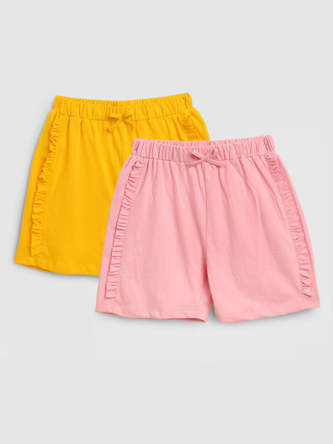 

YK Teen Girls Set of 2 Pink & Yellow Printed Cotton Shorts