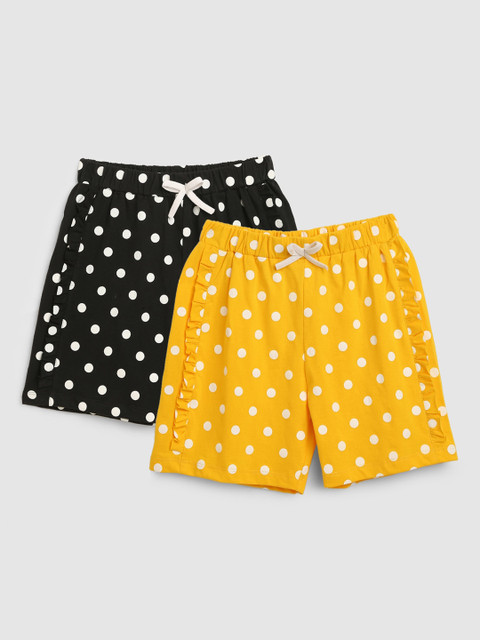 

YK Girls Pack Of 2 Polka Dots Printed Cotton Shorts, Yellow