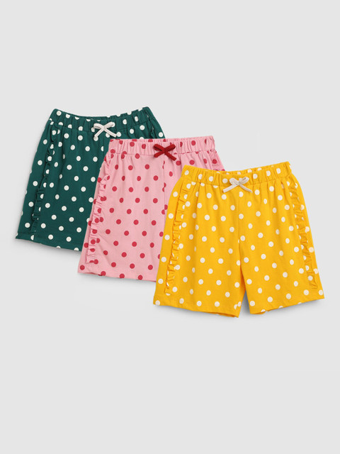 

YK Girls Pack Of 3 Printed Cotton Regular Shorts, Green