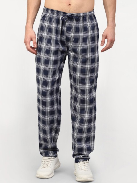 

JAINISH Men Navy Blue Checked Cotton Slim-Fit Track Pants