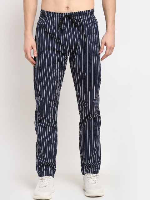 

JAINISH Men Navy-Blue & White Striped Pure Cotton Slim-Fit Track Pant