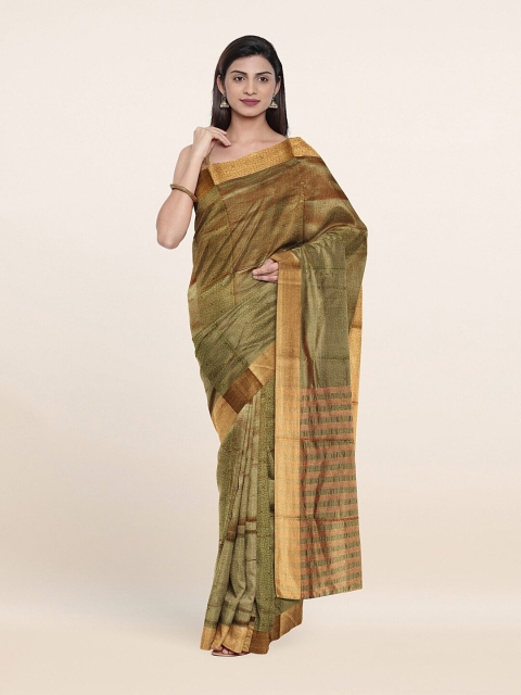 

Pothys Green & Gold-Toned Striped Zari Saree