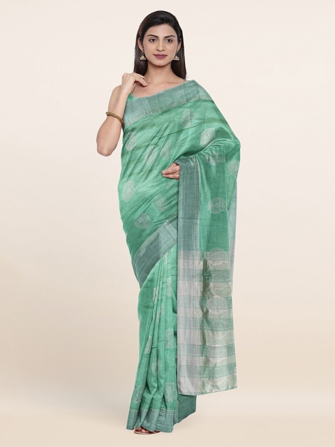 

Pothys Green & Silver-Toned Woven Design Zari Jute Silk Saree
