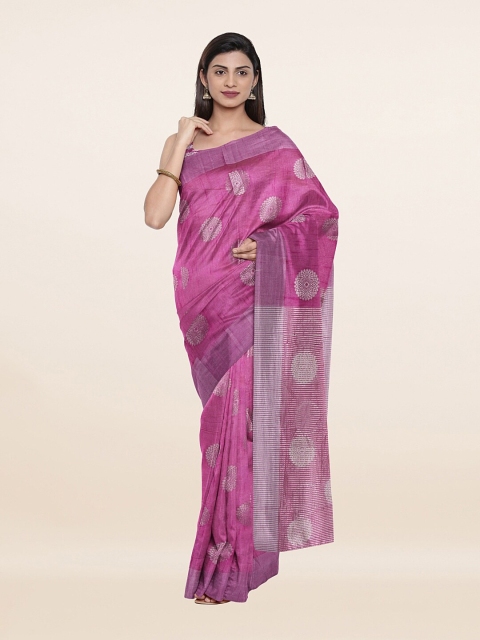 

Pothys Lavender & Silver-Toned Ethnic Motifs Zari Jute Silk Saree