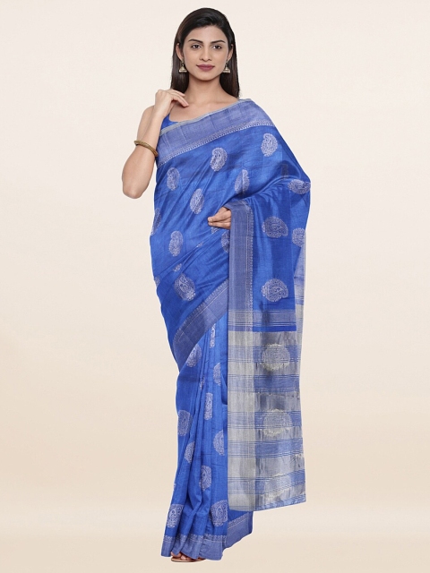 

Pothys Blue & Silver-Toned Woven Design Zari Jute Silk Saree