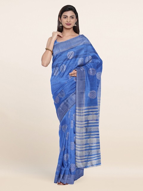 

Pothys Blue & Golden Ethnic Motifs Zari Jute Silk Saree