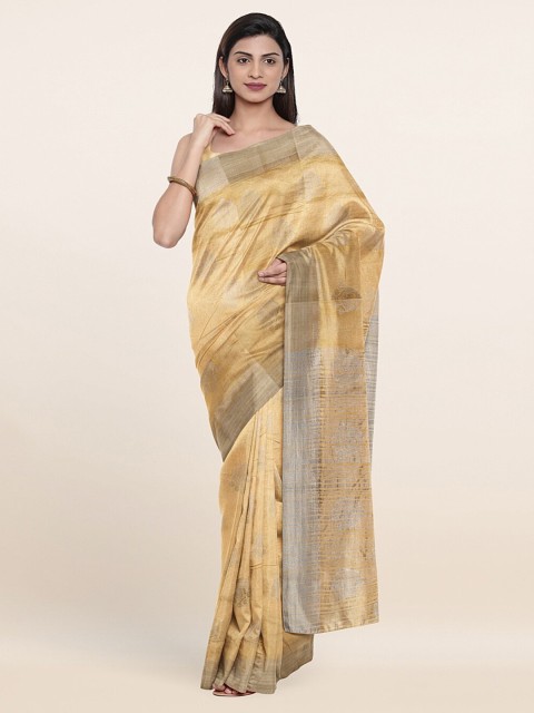

Pothys Cream-Coloured & Silver-Toned Ethnic Motifs Zari Jute Silk Saree