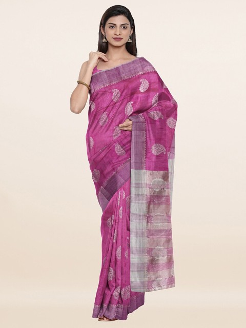 

Pothys Purple & Silver Ethnic Motifs Zari Jute Silk Saree