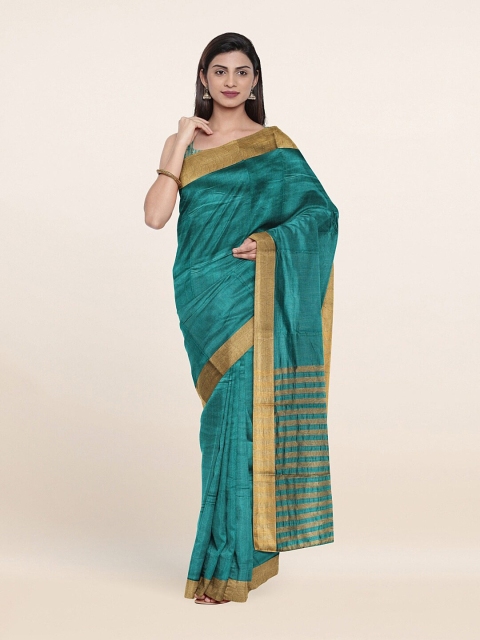 

Pothys Green & Gold-Toned Solid Saree