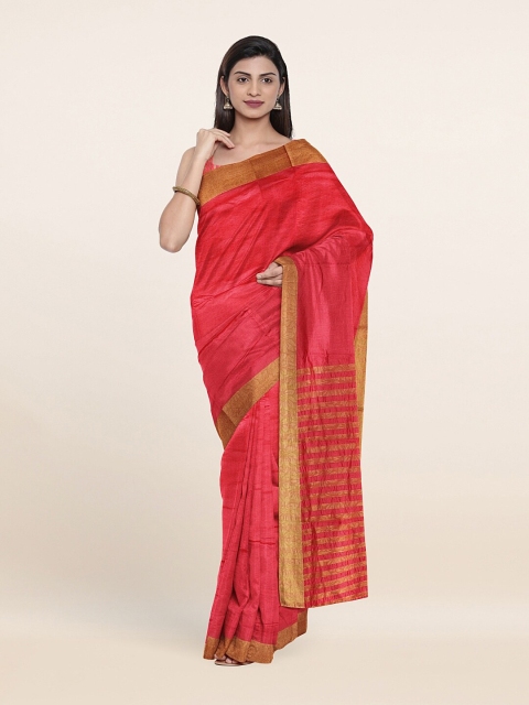 

Pothys Pink & Gold-Toned Woven Design Cotton Blend Zari Saree