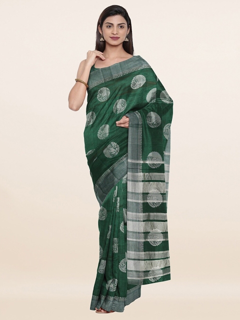 

Pothys Green & Silver-Toned Woven Design Zari Jute Silk Saree