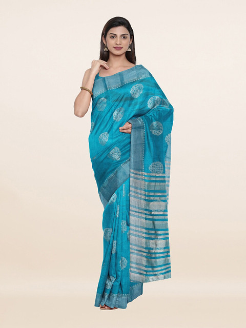 

Pothys Blue & Silver-Toned Woven Design Jute Silk Saree