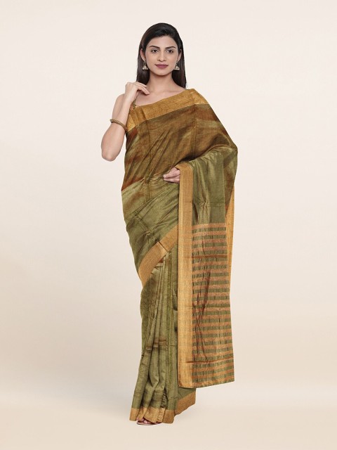 

Pothys Green & Gold-Toned Woven Design Zari Saree