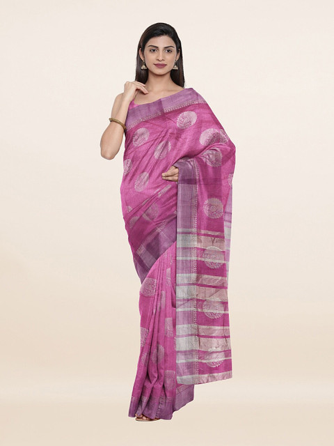 

Pothys Pink & Silver-Toned Ethnic Motifs Zari Jute Silk Saree