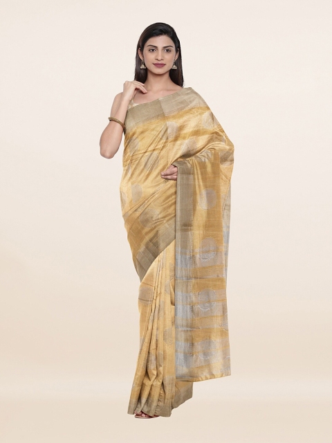 

Pothys Cream-Coloured & Silver-Toned Woven Design Zari Jute Silk Saree