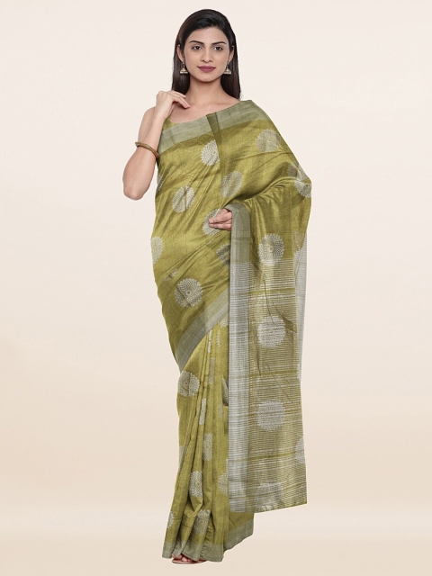 

Pothys Green & Silver-Toned Woven Design Jute Silk Saree