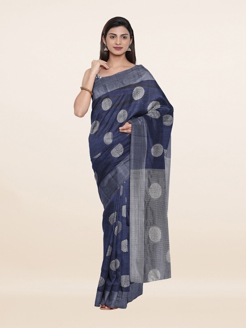 

Pothys Blue & Silver-Toned Ethnic Motifs Zari Jute Silk Saree