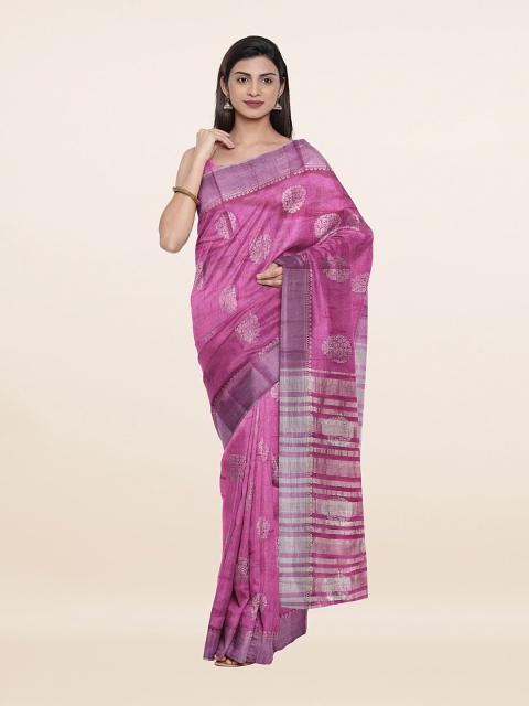 

Pothys Lavender & Silver-Toned Woven Design Jute Silk Saree