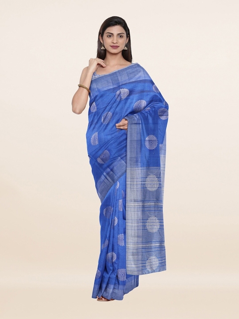 

Pothys Blue & Silver-Toned Woven Design Zari Jute Silk Saree