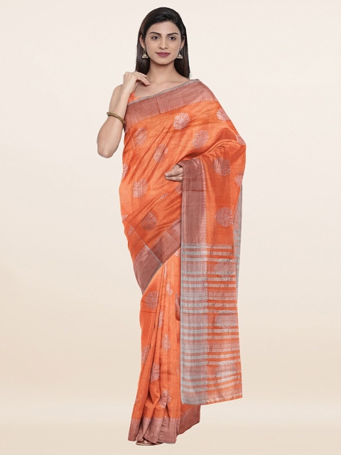 

Pothys Peach-Coloured & Silver-Toned Woven Design Zari Jute Silk Saree