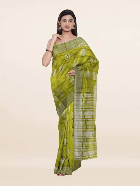

Pothys Green & Silver-Toned Woven Design Zari Jute Silk Saree