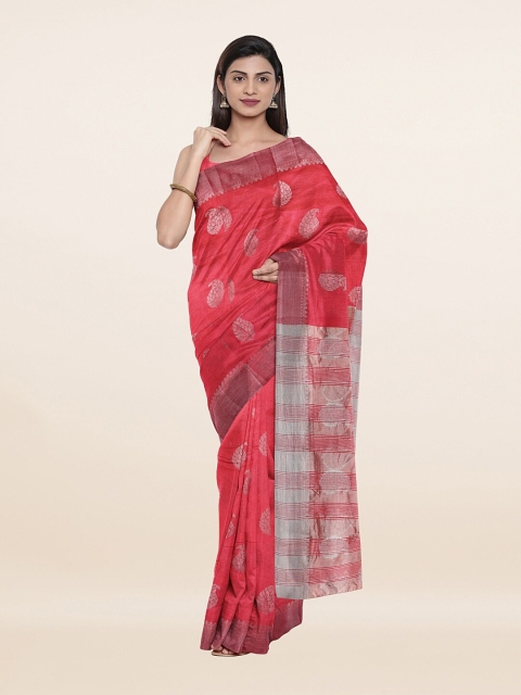 

Pothys Fuchsia & Silver Ethnic Motifs Zari Jute Silk Saree