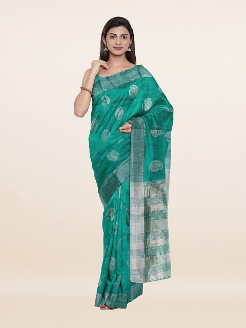 

Pothys Green & Silver-Toned Woven Design Zari Jute Silk Saree