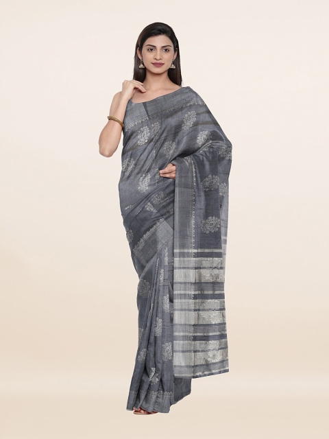 

Pothys Grey & Silver-Toned Ethnic Motifs Zari Jute Silk Saree