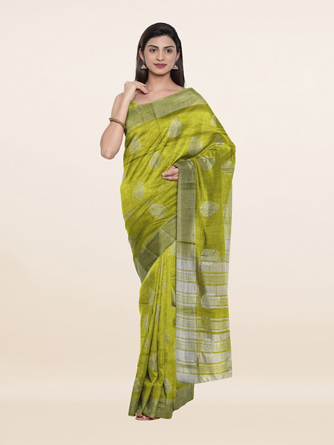 

Pothys Green & Silver-Coloured Ethnic Motifs Jute Silk Saree