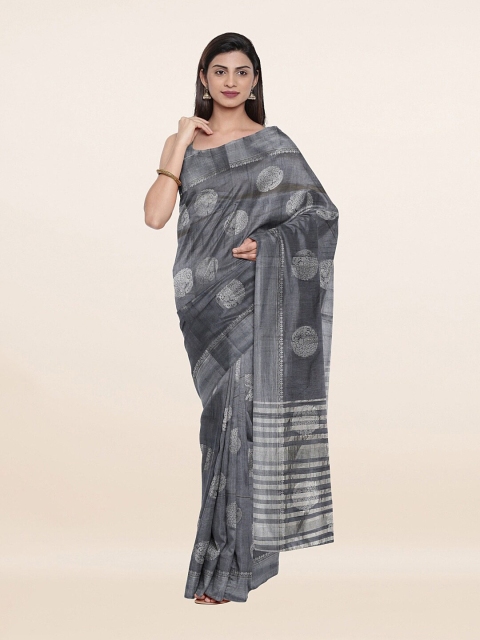 

Pothys Grey & Silver-Toned Woven Design Zari Jute Silk Saree
