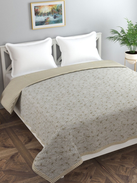 

Florida Olive Green & White Floral AC Room 120 GSM Double Bed Dohar