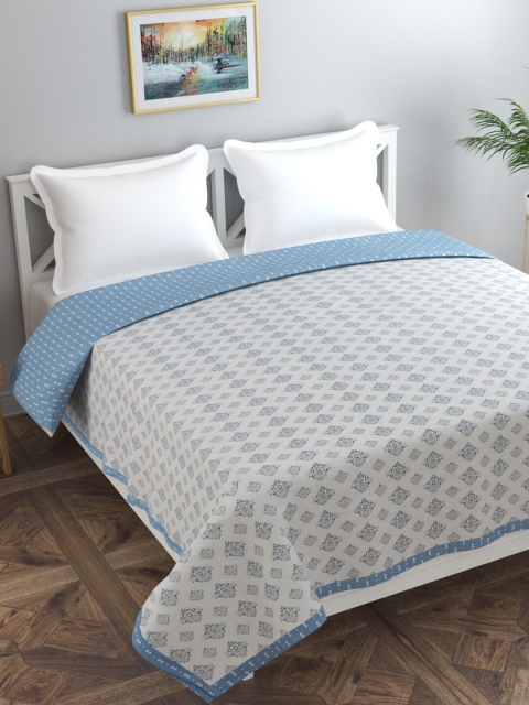 

Florida Blue & Grey Ethnic Motifs AC Room 120 GSM Double Bed Dohar