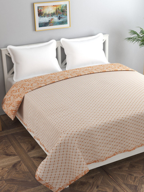 

Florida Orange & White 120 GSM Double Bed Ethnic Motifs AC Room Cotton Reversible Dohar