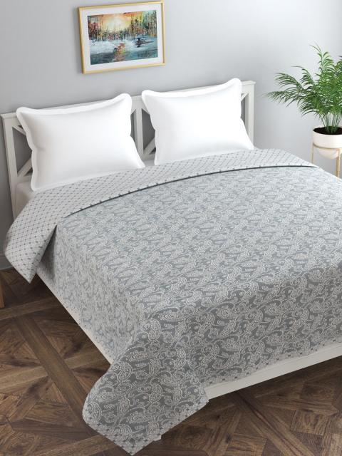 

Florida Grey & White Ethnic Motifs 120 GSM 220x240CM Pure Cotton Double Bed Dohar