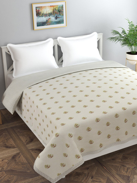 

Florida Green & Beige Floral AC Room Pure Cotton Reversible 120 GSM Double Bed Dohar