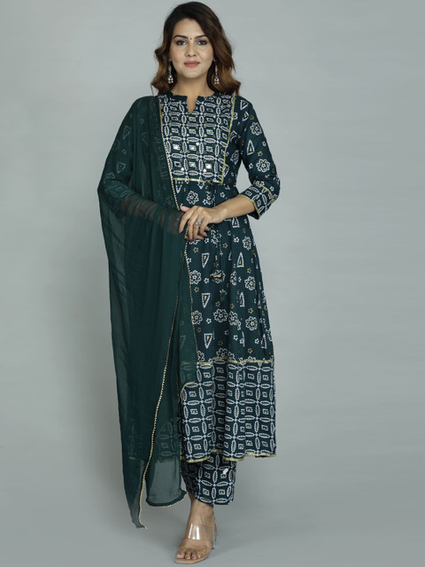 

gvs shoppe Women Teal Ethnic Motifs Printed Kurta With Dhoti Pants & Dupatta