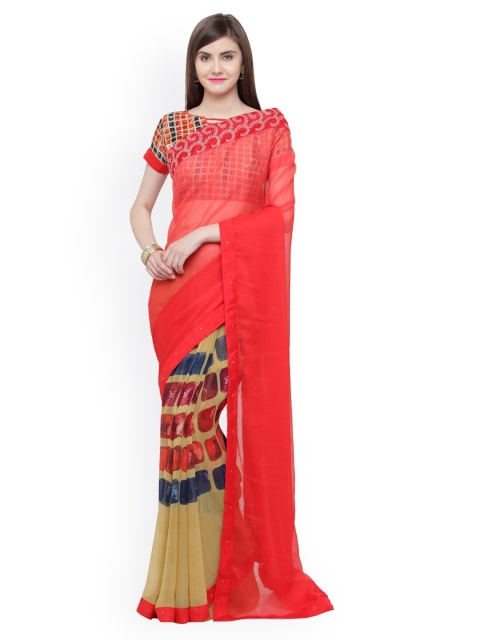 

Shaily Red & Beige Pure Georgette Half and Half Saree
