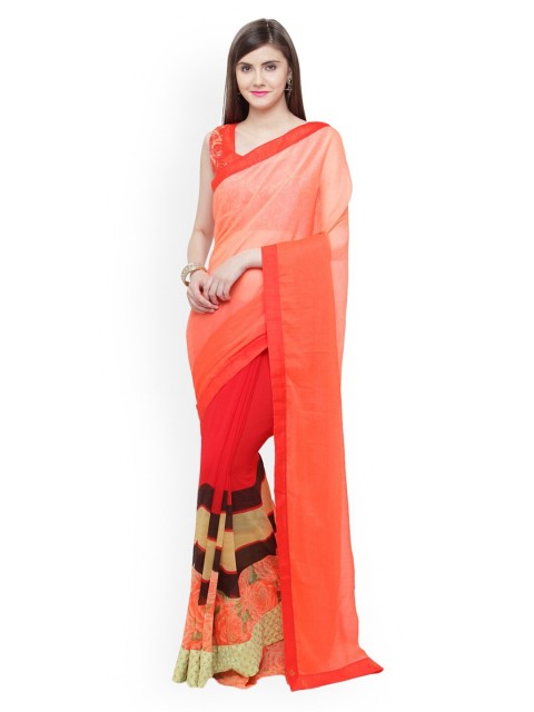 

Shaily Orange & Black Striped Pure Georgette Half and Half Saree