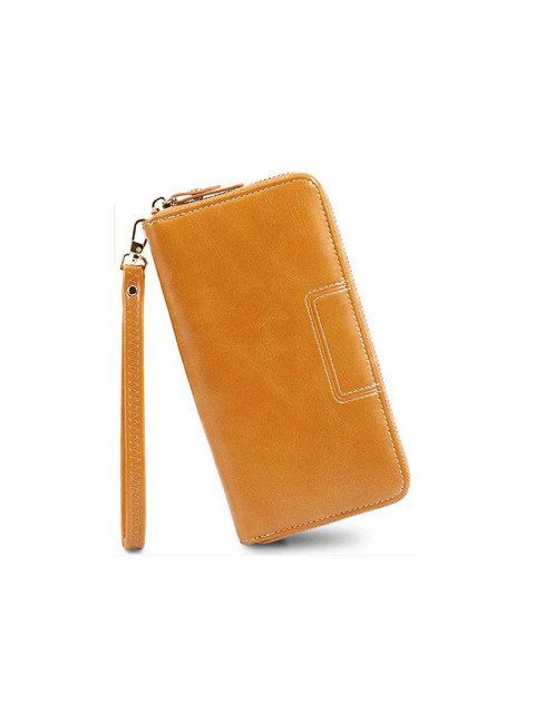 

CONTACTS Women Beige & Mustard Zip Detail Leather Zip Around Wallet