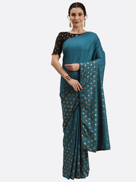 

Satrani Teal Blue Sequinned Heavy Work Saree