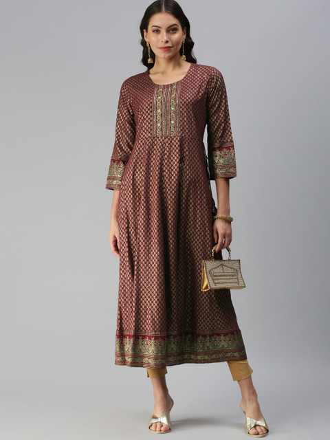 

Kay Fashions Maroon Ethnic Motifs Printed Anarkali Kurta