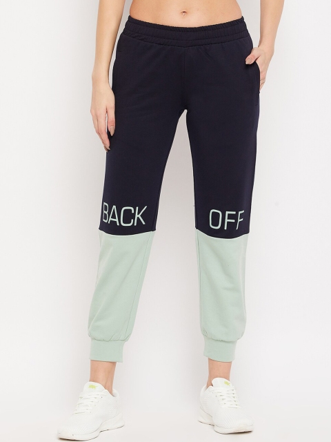 

Madame Women Navy Blue & Green Colorblocked Cotton Joggers
