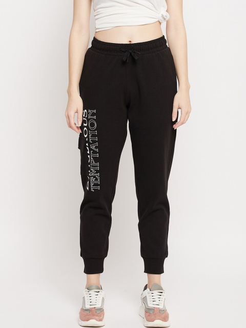 Madame Women Black Printed Cotton Joggers