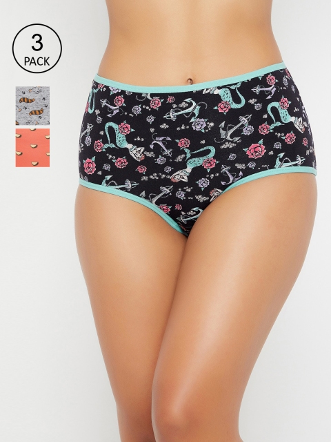 

Clovia Pack of 3 Cotton High Waist Graphic Print Hipster Panty COMPN1446S-Multi
