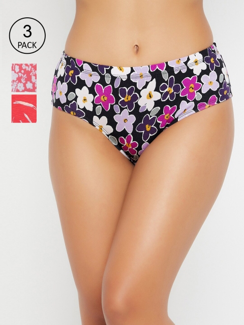 

Clovia Women Pack Of 3 Printed Cotton Seamless Hipster Briefs, Black