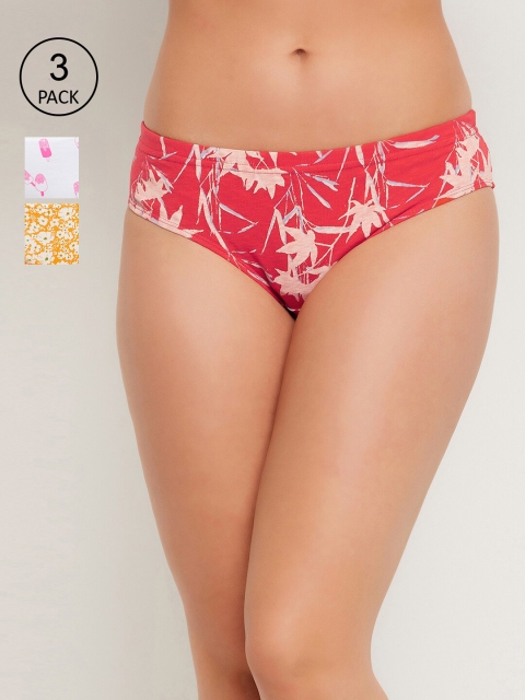 

Clovia Women Pack of 3 Printed Cotton Hipster Briefs COMPN1436S, Red