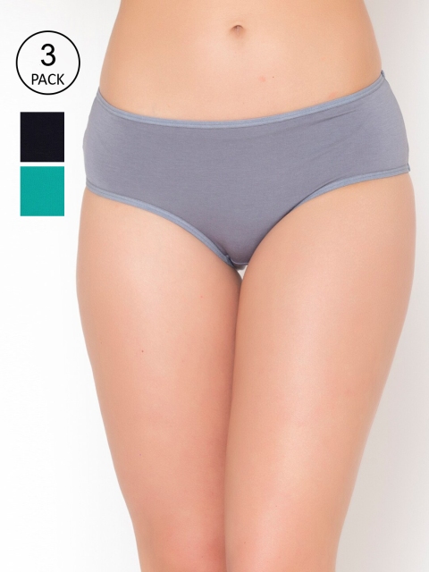 

Clovia Women Pack Of 3 Printed Cotton Seamless Hipster Briefs COMPN1461S, Navy blue