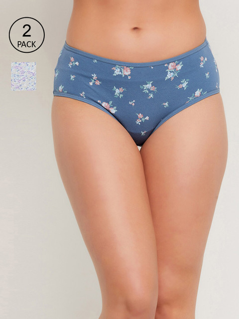 

Clovia Women Pack Of 2 Printed Hipster Briefs COMPN1467S, Blue