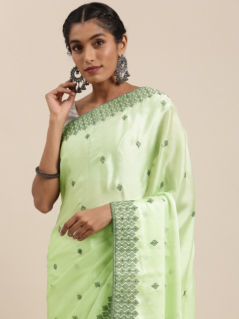 

Shaily Green Ethnic Motifs Embroidered Pure Chiffon Saree
